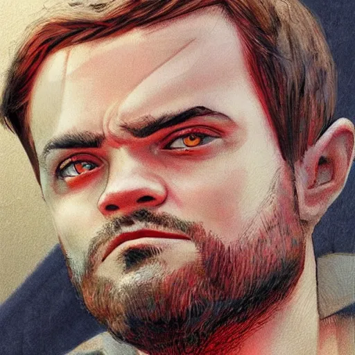 Prompt: beautiful portrait of a man with a short-beard (looking like joshua jackson and aaron paul), in the style of Enki Bilal and Joe Jusko and Alex Ross, trending on artstation