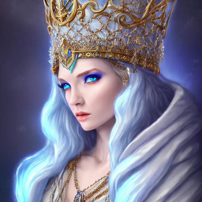 Image similar to beautiful ice queen in ornate robes, highly detailed, 8 k, hdr, award - winning, trending on artstation, anne stokes, photorealistic