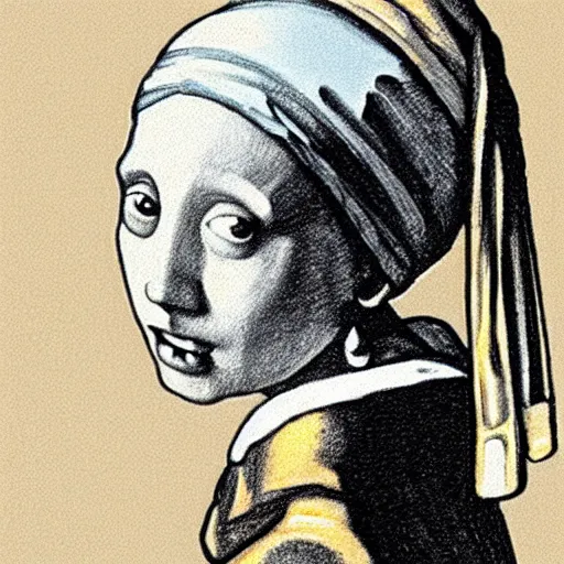 Image similar to “a pencil drawing of an ear with a pearl earring, melancholic”