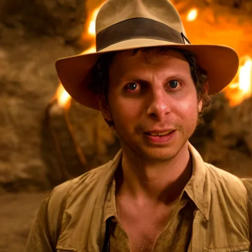 Prompt: Michael Cera as indiana jones in raiders of the lost ark, 8k resolution, full HD, cinematic lighting, award winning, anatomically correct