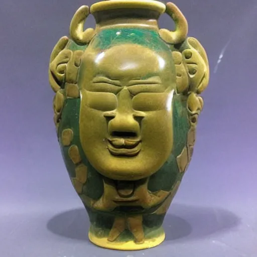 Image similar to vase work, Ancient vase art of Sullivan, mosters inc in art style of chinese art, fragmented clay firing chinese vase with an James P. Sullivan in the style of ancient chinese art, ancient chinese art!!!!! chinese art