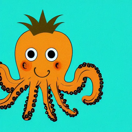 Image similar to cute cartoon octopus camouflaging as a pineapple