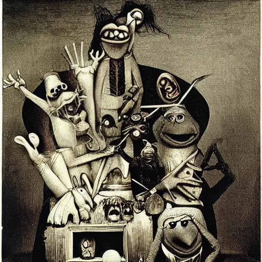 Prompt: Muppets designed by H.R. Giger and Hieronymus Bosch