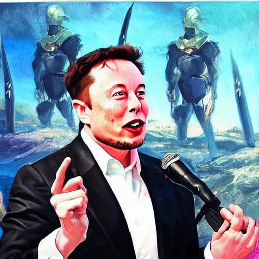 Image similar to elon musk as a warlord, painting, surreal