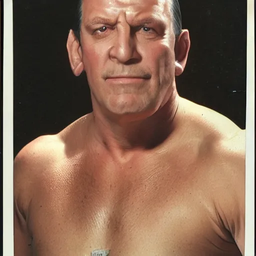 Image similar to Sears portrait studio photo of 1980's World Wrestling Federation villain named 'Wild Turkey'