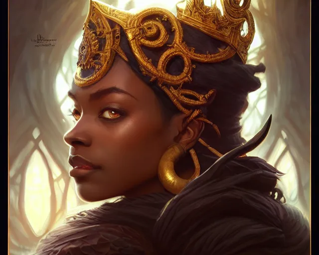 Image similar to ugandan king, deep focus, d & d, fantasy, intricate, elegant, highly detailed, digital painting, artstation, concept art, matte, sharp focus, illustration, dark fantasy style art, hearthstone, art by artgerm and greg rutkowski and alphonse mucha