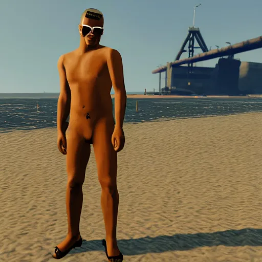 Image similar to kodak portra 8 0 0, an invisible man stands on the beach in gta v