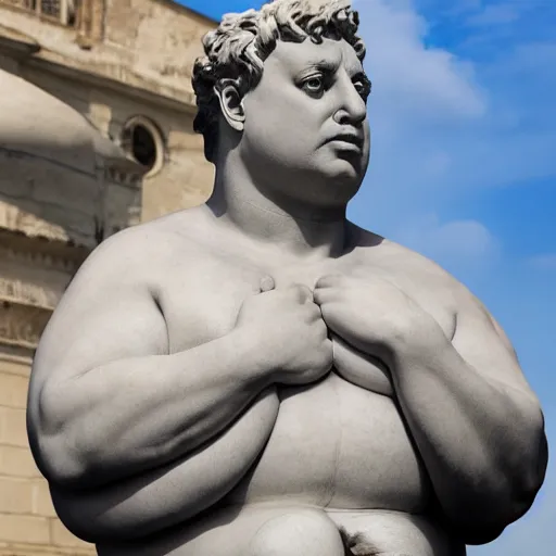 Prompt: hungarian prime minister viktor orban as an obese marble statue of ancient roman emperor, created by michelangelo, museum photoshot, 3 d photorealistic render, high resolution, 8 k