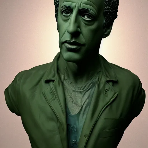 Prompt: hyperrealistic mixed media image of a statue of jerry seinfeld made entirely of salad and leafy green vegetables, stunning 3 d render inspired art by istvan sandorfi and greg rutkowski, perfect facial symmetry, realistic, highly detailed attributes and atmosphere, dim volumetric cinematic lighting, 8 k octane extremely hyper - detailed render, post - processing, masterpiece,