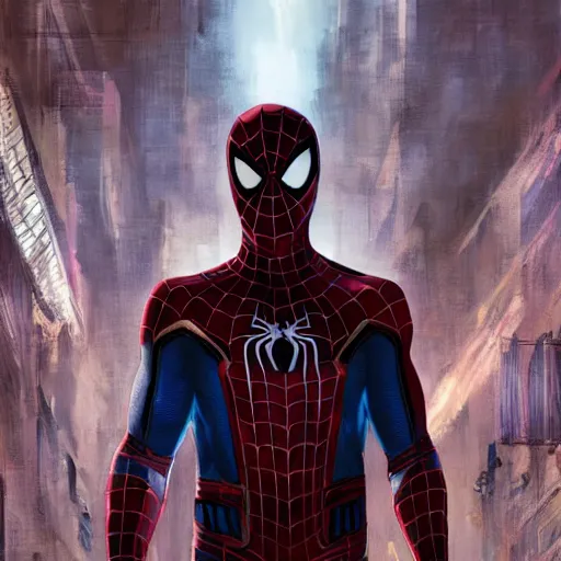 Image similar to ryan reynolds as spider - man, wearing a black and blue suit, cinematic, volumetric lighting, f 8 aperture, cinematic eastman 5 3 8 4 film, photorealistic by greg rutkowski, by stanley artgerm, by alphonse mucha