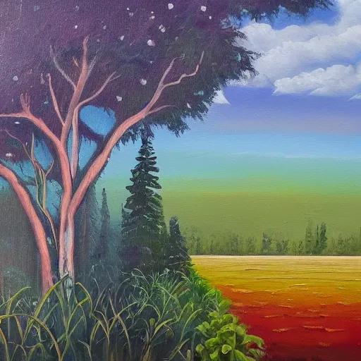 Prompt: a spiritual oil painting on the connection between nature and humans, creative interpretation