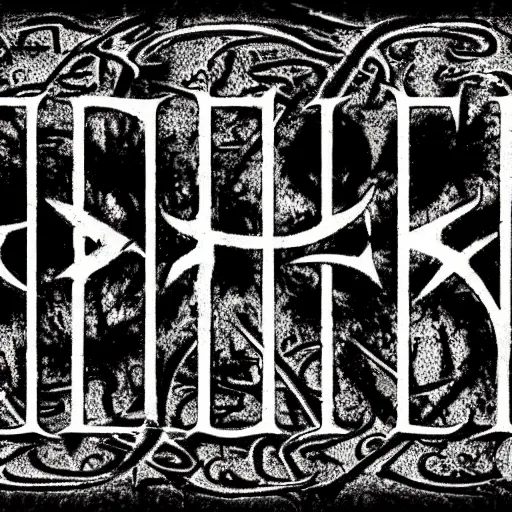 Image similar to black metal band logo, unreadable text, metal font, horizontal