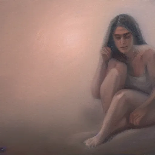 Image similar to what depression feels like, oil painting, pale colors, high detail, 8 k, wide angle, trending on artstation,