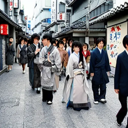 Prompt: japanese women and men on a japan street, still of a japanese movie ( 2 0 1 5 )