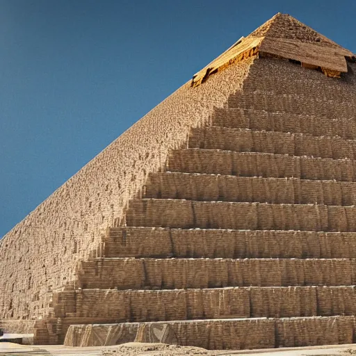 Image similar to 8 k hd detailed octane render of the construction of the pyramids