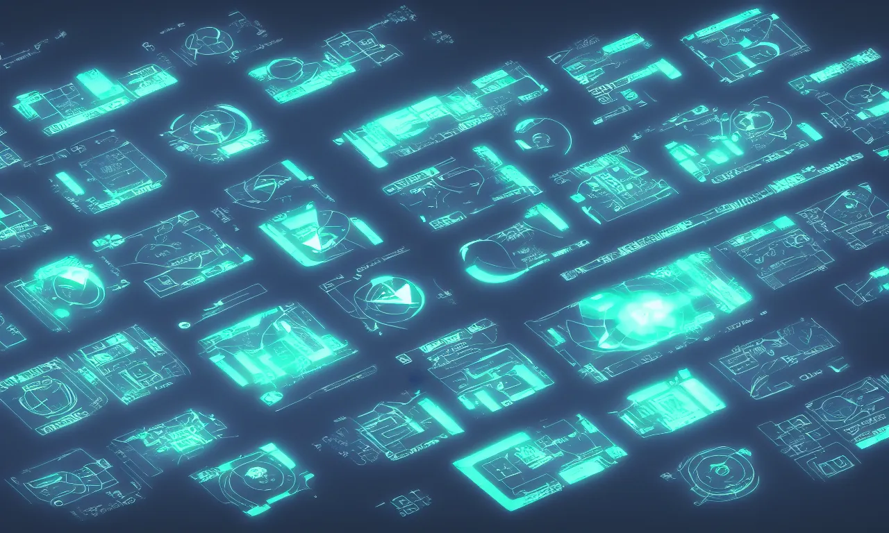 Prompt: futuristic application icons, GUI, software ICONS, operating system icons, design, modern, cinematic lighting, cinematic composition, in blade runner style