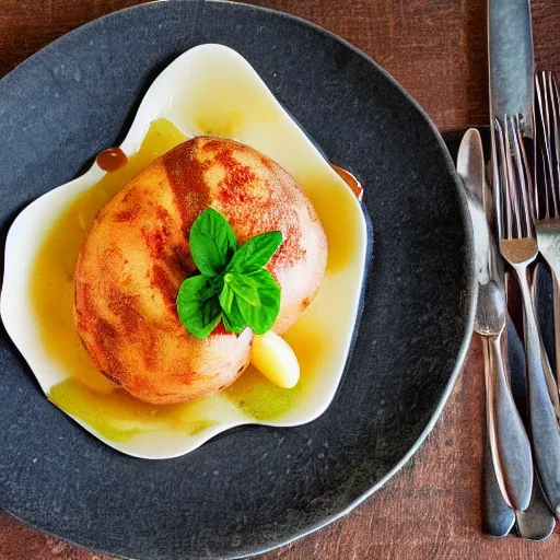 Image similar to French Laundry dish - Potato with Ketchup, food photography, award winning, Thomas Keller