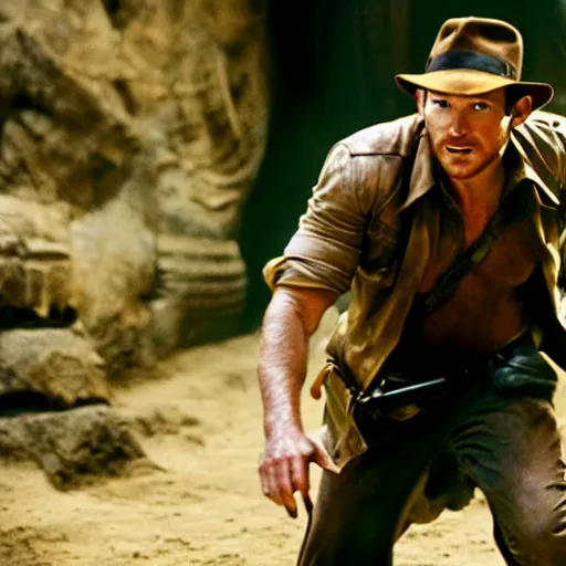 Prompt: still from the Indiana Jones movie with chris pratt, award-winning cinematography, 4k