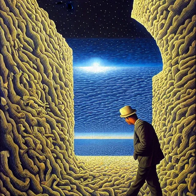 Image similar to an oil on canvas portrait of a man delving to deep into the ultimate truth, surrealism, surrealist, cosmic horror, rob gonsalves, high detail