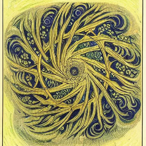 Prompt: divine chaos engine by vincent van gogh and ernst haeckel, symbolist, visionary