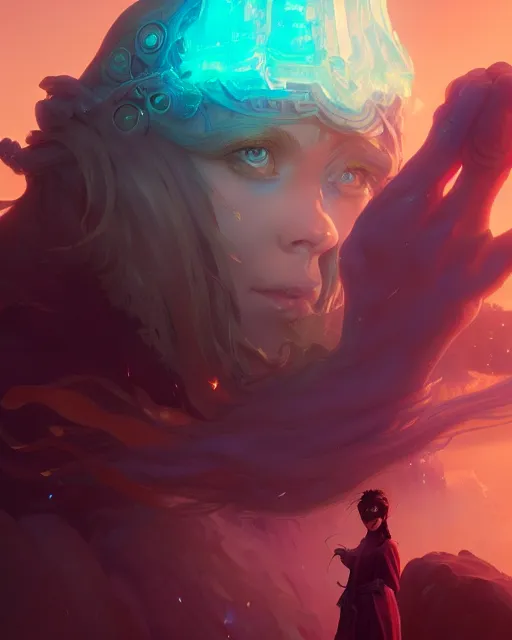 Prompt: highly detailed vfx portrait of a fantasy mage, unreal engine, greg rutkowski, loish, rhads, beeple, makoto shinkai and lois van baarle, ilya kuvshinov, rossdraws, tom bagshaw, alphonse mucha, global illumination, detailed and intricate environment