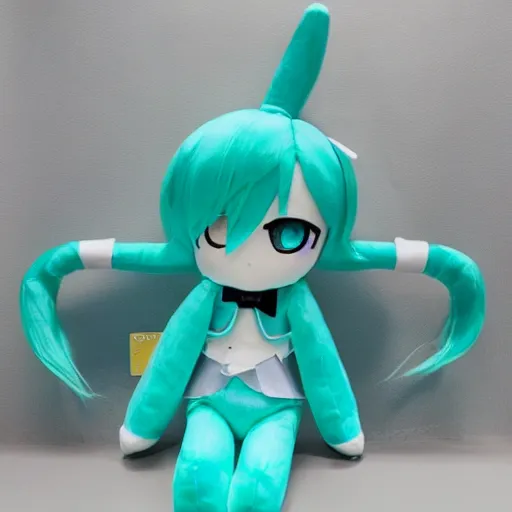 Prompt: hatsune miku marketable plushie, calm style