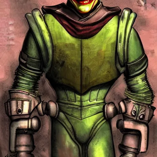 Prompt: the joker wearing power armor, fallout 3, very detailed, very intricate,