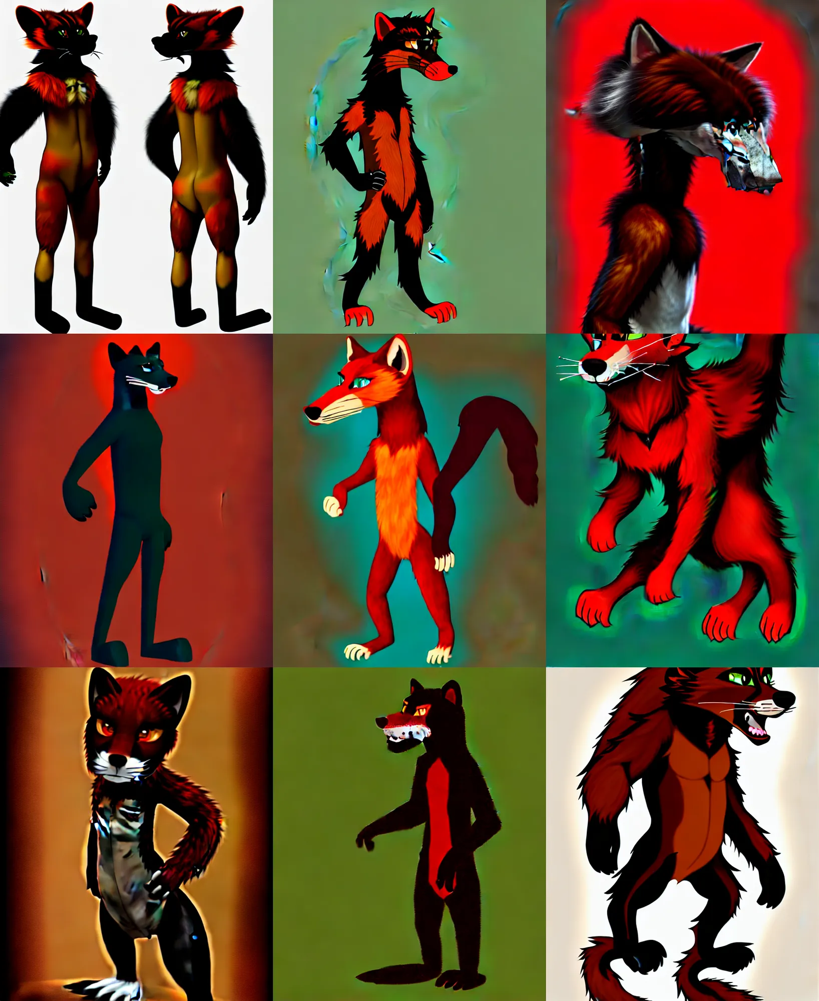 Image similar to fullbody photoshoot photo portrait of a roguish male red - black furred bipedal weasel furry fursona, photorealistic