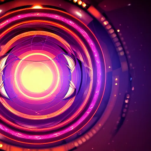 Prompt: horizontal centered electron tube with concentric rings around it, glowing, fantasy, networking, camera shutter iris, singularity, circuitry, explosion, dramatic, intricate, elegant, highly detailed, digital painting, network, artstation, concept art, smooth, sharp focus, illustration, octane render