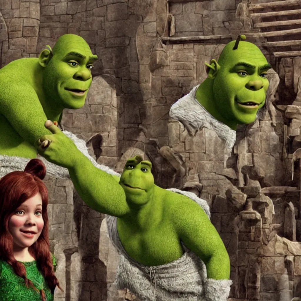 Prompt: still of shrek in the royal tenenbaums