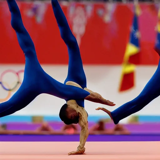 Prompt: award - winning hyper tailed promotional close - up photograph of fidel castro doing gymnastics at the olympics, tight gymnastics uniform, 8 k, 4 k, high quality, hyperdetailed