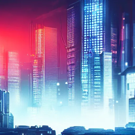 Image similar to futuristic cityscape, dark, cold, neon lights, tall buildings, depressing weather, detailed, intricate, hd, 4 k, trending on artstation