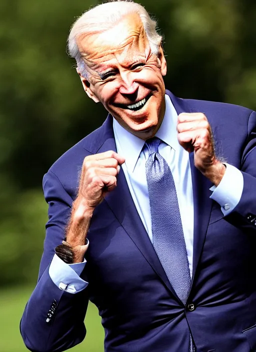 Image similar to joe biden is running terrified from a monster from predator that is chasing him on the white house lawn during a storm