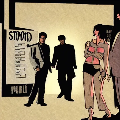 Image similar to A photo of the storyboard from Pulp Fiction