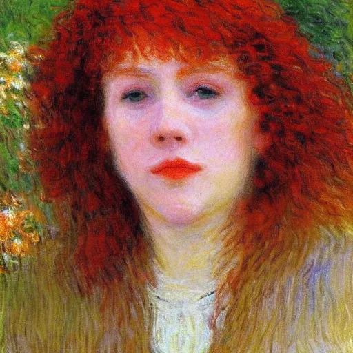 Prompt: beautiful redhead woman, monet, closeup