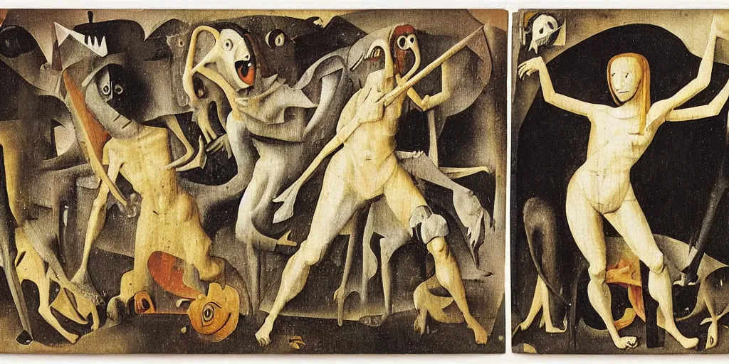 Prompt: An instax film still of Guernica by Hieronymus Bosch, by Salvador Dali, by Michaelangelo