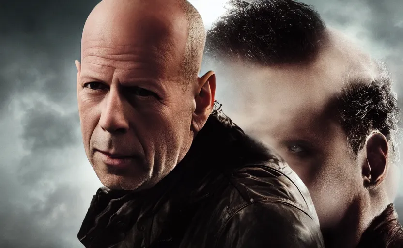 Image similar to photo of bruce willis future vampire hunter, gear up, ultra detailed, movie frame, cinematical composition, 4 k