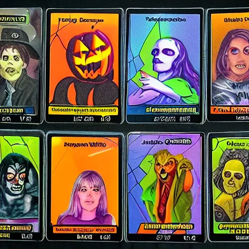 Prompt: Halloween Collectable Trading Cards Holographic HDR