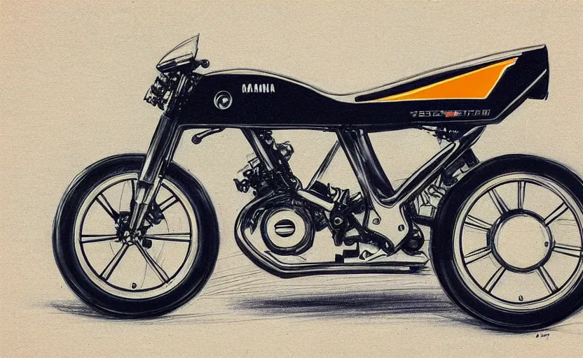 Image similar to 1 9 7 0 s yamaha sport motorcycle concept, sketch, art,