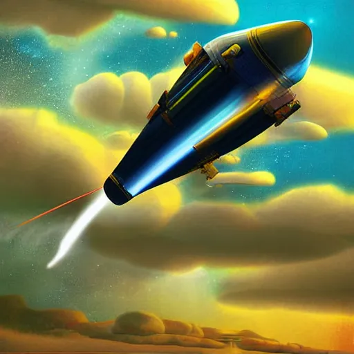 Prompt: spaceship launching into space full throttle, surrealist environs, digital art