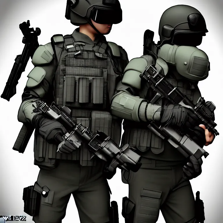 Image similar to kawaii swat team, fashion, photography, highly detailed, realistic, waporwave atmosphere