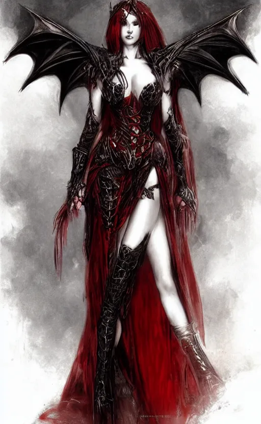 Image similar to Concept art Gothic princess in dark and red dragon armor. By Joseph Mallord William Turner, Luis Royo, artstation trending, highly detailded