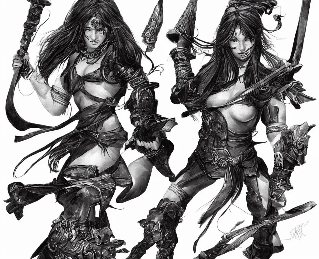 Image similar to woman warrior character illustration by shinkiro