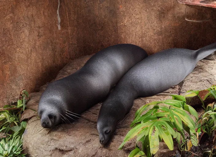 Prompt: diorama!!!!!!!!!! south american fur seal, oil barrel, tiles interior room!!!!!!!!!!!!!!, plants, diorama!!!!!!!!!!, ultra wide, zoom out, volumetric lighting, panavision millennium dxl 2, insanely detailed