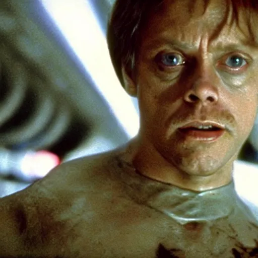 Image similar to mark hamill in ridley scott's alien, highly detailed, gritty, film grain