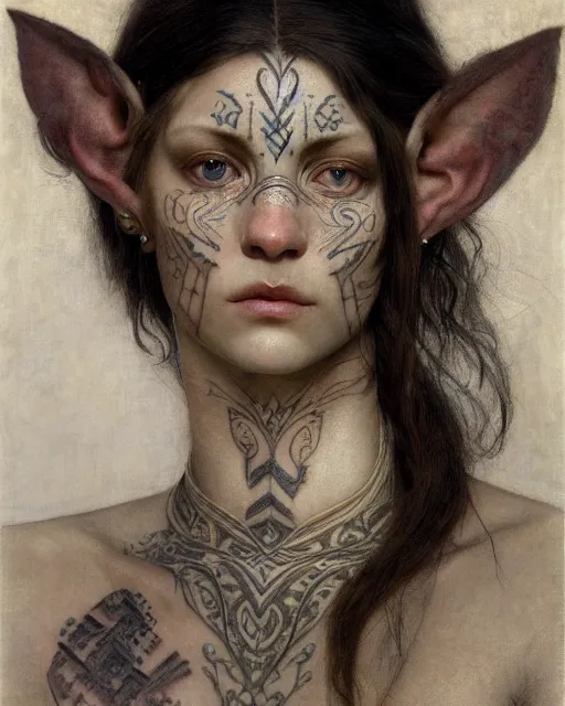 Prompt: close up of a beautiful elf girl with intricate tribal tattoos, by edgar maxence and caravaggio and michael whelan and delacroix style, artistic, intricate drawing, light brazen, realistic fantasy, extremely detailed and beautiful aesthetic face, 8 k resolution, dramatic lighting