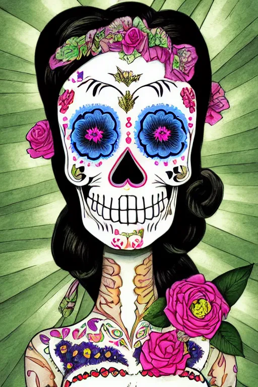 Image similar to Illustration of a sugar skull day of the dead girl, art by george stubbs