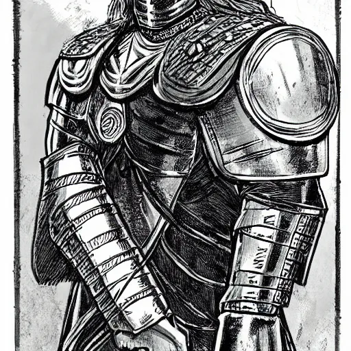 Image similar to a portrait of a medieval knight drawn in the style of jim lee. the knight has the face of chris hemsworth with a short beard and short blonde hair.