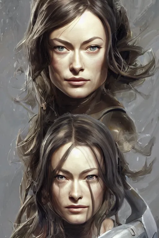 Image similar to a professional painting of a young Olivia Wilde, clothes in military armor, olive skin, long dark hair, beautiful bone structure, symmetrical facial features, intricate, elegant, digital painting, concept art, smooth, sharp focus, illustration, from StarCraft by Ruan Jia and Mandy Jurgens and Artgerm and William-Adolphe Bouguerea