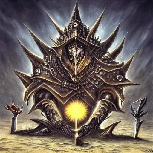 Prompt: sun as a dark souls boss in surrealism art style